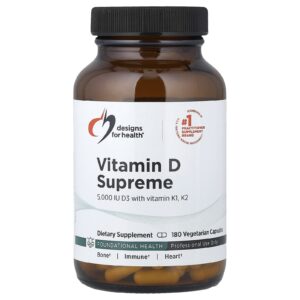 Designs For Health Vitamina D Suprema com Vitamina K1 e K2 180 Cápsulas Vegetarianas