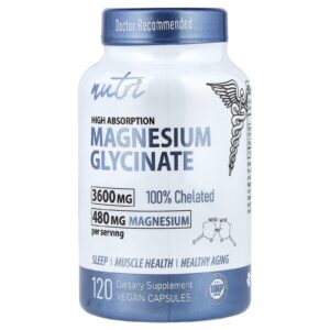 Nutri Glicinato de Magnésio Alta Absorção 120 Cápsulas Veganas (900 mg por Cápsula)