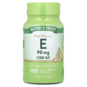 Natures Truth Vitamina E Alta Potência 90 mg (200 UI) 100 Cápsulas Softgel de Liberação Rápida