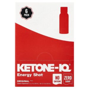 Ketone-IQ Shot Energético Original Sem Cafeína 6 Frascos 59 ml (2 fl oz) Cada