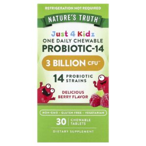 Natures Truth Just 4 Kidz Um Probiótico Mastigável Diário-14 Frutos Silvestres Deliciosos 30 Comprimidos Mastigáveis