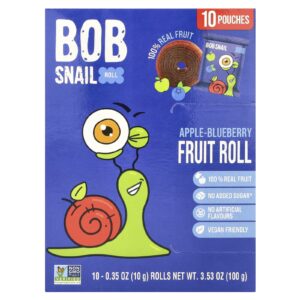 Bob Snail Rolos de Frutas Maçã e Mirtilo 10 Rolos 10 g (035 oz) Cada