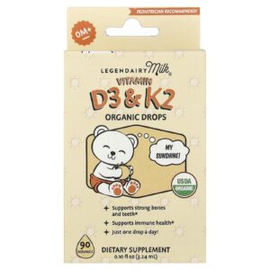 Legendairy Milk Vitamina D3 e K2 Orgânicas em Gotas Acima de 0 Mese 324 ml (01 fl oz)