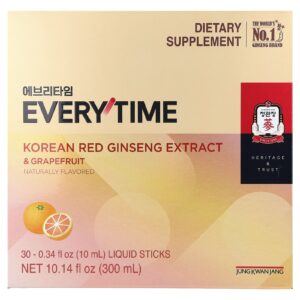 JungKwanJang Extrato de Ginseng Vermelho Coreano Everytime Toranja 30 Bastões Líquidos 10 ml (034 fl oz) Cada