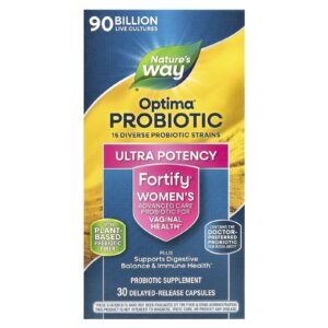 Natures Way Fortify Optima Probiótico + Prebióticos para Mulheres Cuidado Avançado 90 Bilhões 30 Cápsulas de Liberação Retardada