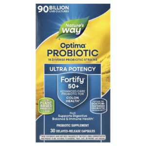 Natures Way Probiótico Optima® Fortify® 50+ 90 Bilhões de UFCs 30 Cápsulas de Liberação Retardada