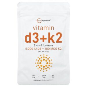 Micro Ingredients Vitamina D3 + K2 300 Cápsulas Softgel