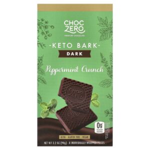 ChocZero Casca Cetogênica Chocolate Amargo Hortelã-Pimenta Crocante 8 Minibarrinhas 90 g (32 oz)