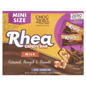 ChocZero Barra de Chocolate Rhea Leite Caramelo Nougat e Amendoim 15 Minibarrinhas 14 g (05 oz) Cada