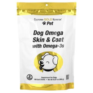 California Gold Nutrition Pet Para Cães Ômega para a Pele e os Pelos com Ômega-3 180 Cápsulas Mastigáveis 450 g (1587 oz)
