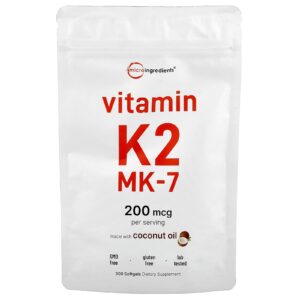 Micro Ingredients Vitamina K2 MK-7 200 mcg 300 Cápsulas Softgel