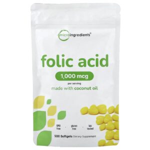 Micro Ingredients Ácido Fólico 1.000 mcg 500 Cápsulas Softgel