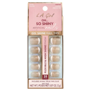 L.A. Girl Oh So Shiny Artificial Nails Dicas de Unhas com Brilho de Gel GNT154 French Tip GNT154 Kit com 25 Unidades