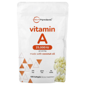 Micro Ingredients Vitamina A 7.500 mcg (25.000 UI) 500 Cápsulas Softgel