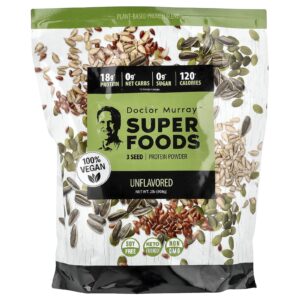 Dr. Murrays Super Foods Proteína em Pó de 3 Sementes Abóbora + Linhaça + Girassol Sem Sabor 908 g (2 lb)