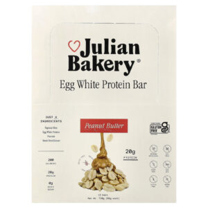 Julian Bakery Barra de Proteína de Clara de Ovo Manteiga de Amendoim 12 Barras 60 g (21 oz) Cada
