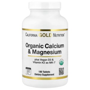 California Gold Nutrition Cálcio e Magnésio Orgânicos mais D3 e K2 180 Comprimidos
