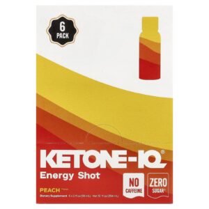 Ketone-IQ Shot Energético Pêssego Sem Cafeína 6 Frascos 59 ml (2 fl oz) Cada