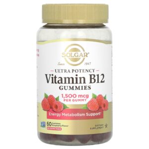 Solgar Gomas de Vitamina B12 Ultrapotência Framboesa 1.500 mcg 60 Gomas