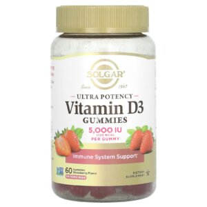 Solgar Gomas de Vitamina D3 de Ultrapotência Morango 125 mcg (5.000 UI) 60 Gomas