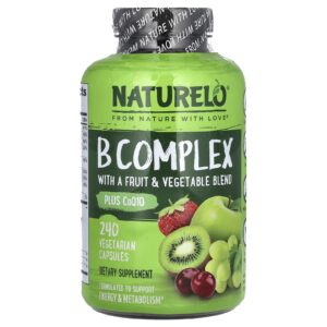 NATURELO Complexo B com uma Mistura de Frutas e Vegetais Além de CoQ10 240 Cápsulas Vegetarianas