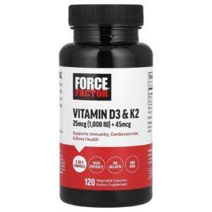 Force Factor Vitaminas D3 e K2 120 Cápsulas Vegetais