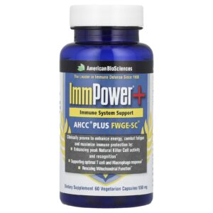 American Biosciences ImmPower®+ AHCC® Mais FWGE-SC® 60 Cápsulas Vegetarianas
