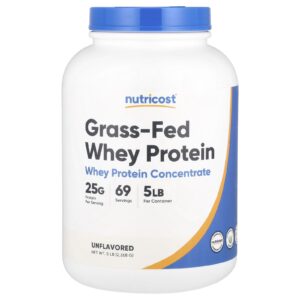 Nutricost Concentrado de Proteína Whey de Gado Criado no Pasto Sem Sabor 2.268 g (5 lb)