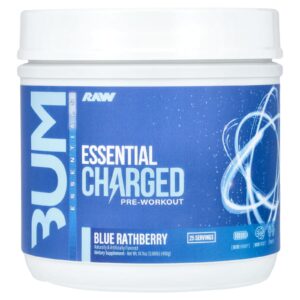 Raw Nutrition Bum Essentials Pré-treino Essencial Carregado Framboesa Azul 400 g (088 lb)