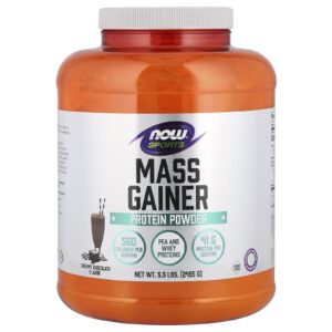 NOW Foods Sports Proteína em Pó para Ganho de Massa Chocolate Cremoso 2.495 g (55 lb)