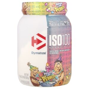 Dymatize ISO100® Hidrolisado 100% de Isolado de Proteína Whey Bolo de Aniversário Pebbles™ 610 g (134 lb)