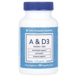 The Vitamin Shoppe Vitaminas A e D3 100 Cápsulas Vegetais