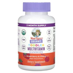 MaryRuths Gomas Multivitamínicas Orgânicas para Crianças Pequenas Frutos Silvestres Mistos e Cereja 100 mcg DFE 60 Gomas