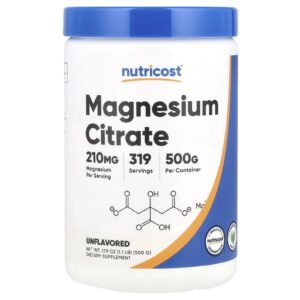 Nutricost Citrato de Magnésio Sem Sabor 210 mg 500 g (179 oz)