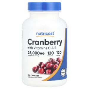 Nutricost Cranberry com Vitaminas C e E 120 Cápsulas