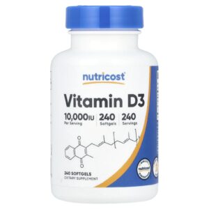 Nutricost Vitamina D3 250 mcg (10.000 UI) 240 Cápsulas Softgel