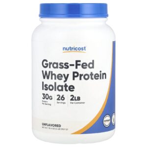Nutricost Isolado de Proteína Whey de Gado Criado no Pasto Sem Sabor 907 g (2 lb)