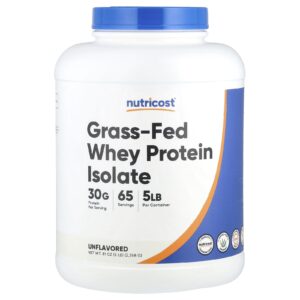 Nutricost Isolado de Proteína Whey Alimentada no Pasto Sem Sabor 5 lb (2.268 g)