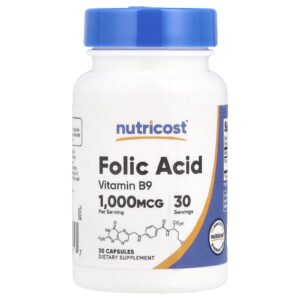 Nutricost Ácido Fólico 1.000 mcg 30 Cápsulas