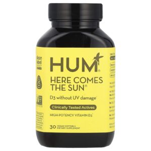 HUM Nutrition Here Comes The Sun® Vitamina D3 de Alta Potência 30 Cápsulas Softgel Veganas (50 mcg por Cápsula Softgel)