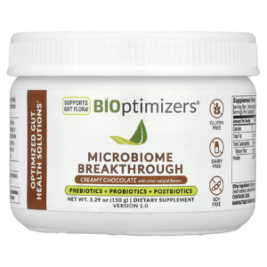 BIOptimizers Microbiome Breakthrough Prebióticos + Probióticos + Pós-bióticos Chocolate Cremoso 150 g (529 oz)