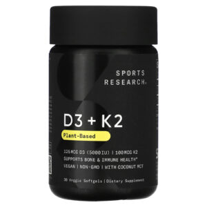 Sports Research D3 + K2 À Base de Plantas 30 Cápsulas Softgel Vegetais