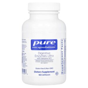 Pure Encapsulations Ultra Enzimas Digestivas com Cloridrato de Betaína 180 Cápsulas