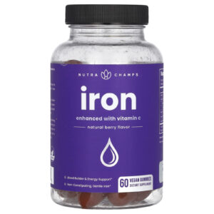 NutraChamps Gomas de Ferro Reforçadas com Vitamina C Fruto Silvestre Natural 60 Gomas Veganas