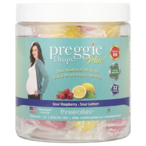 Preggie Drops Plus! Framboesa Azeda Limão Azedo 32 Pastilhas