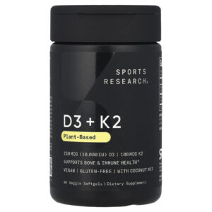 Sports Research D3 + K2 À Base de Plantas 250 mcg/100 mcg 60 Cápsulas Softgel Vegetais