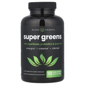 NutraChamps Superverdes com Superalimentos Probióticos e Enzimas 150 Cápsulas Veganas