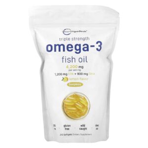 Micro Ingredients Óleo de Peixe Ômega-3 de Tripla Potência Limão 240 Cápsulas Softgel (1.400 mg por Cápsula Softgel)