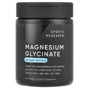 Sports Research Glicinato de Magnésio 60 Cápsulas Softgel (80 mg por Cápsula Softgel)