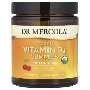Dr. Mercola Gomas de Vitamina D3 Orgânica Cereja Natural 125 mcg (5.000 UI) 30 Gomas